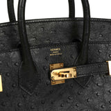 Hermes Birkin 25 Black Ostrich Gold Hardware - Thumbnail View 7