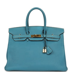 Vintage Hermes Birkin 35 Blue Jean Togo Gold Hardware