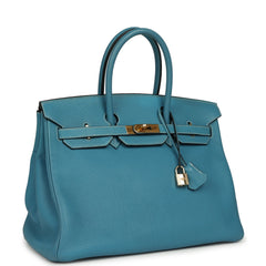 Vintage Hermes Birkin 35 Blue Jean Togo Gold Hardware