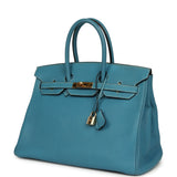 Vintage Hermes Birkin 35 Blue Jean Togo Gold Hardware - Thumbnail View 3