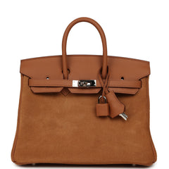 Pre-owned Hermes Birkin 25 Chamois Grizzly and Gold Swift Palladium Hardware