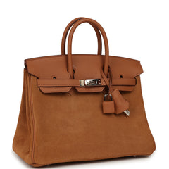 Pre-owned Hermes Birkin 25 Chamois Grizzly and Gold Swift Palladium Hardware