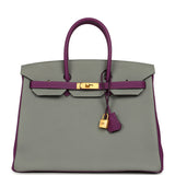 Pre-owned Hermes Special Order (HSS) Birkin 35 Gris Mouette and Anemone Togo Brushed Gold Hardware - Thumbnail View 1