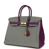 Pre-owned Hermes Special Order (HSS) Birkin 35 Gris Mouette and Anemone Togo Brushed Gold Hardware - Thumbnail View 5