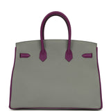 Pre-owned Hermes Special Order (HSS) Birkin 35 Gris Mouette and Anemone Togo Brushed Gold Hardware - Thumbnail View 4