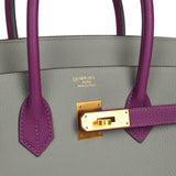 Pre-owned Hermes Special Order (HSS) Birkin 35 Gris Mouette and Anemone Togo Brushed Gold Hardware - Thumbnail View 7