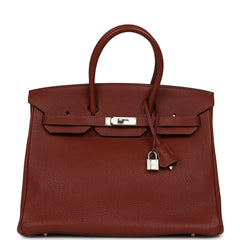 Pre-owned Hermes Birkin 35 Brique Togo Palladium Hardware