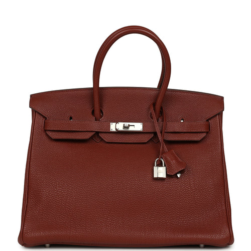 Pre-owned Hermes Birkin 35 Brique Togo Palladium Hardware
