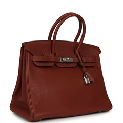 Pre-owned Hermes Birkin 35 Brique Togo Palladium Hardware