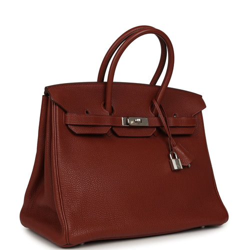 Pre-owned Hermes Birkin 35 Brique Togo Palladium Hardware