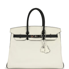 Pre-owned Hermes Special Order (HSS) Birkin 35 White and Black Clemence Palladium Hardware