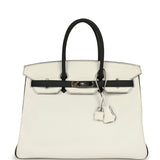 Pre-owned Hermes Special Order (HSS) Birkin 35 White and Black Clemence Palladium Hardware - Thumbnail View 1