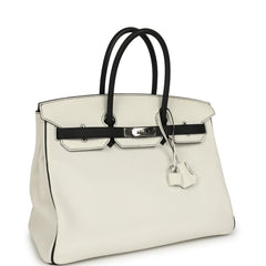 Pre-owned Hermes Special Order (HSS) Birkin 35 White and Black Clemence Palladium Hardware