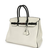 Pre-owned Hermes Special Order (HSS) Birkin 35 White and Black Clemence Palladium Hardware - Thumbnail View 5