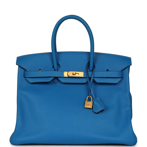 Pre-owned Hermes Special Order (HSS) Birkin 35 Bleu Hydra Verso Swift Brushed Gold Hardware
