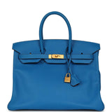 Pre-owned Hermes Special Order (HSS) Birkin 35 Bleu Hydra Verso Swift Brushed Gold Hardware - Thumbnail View 1