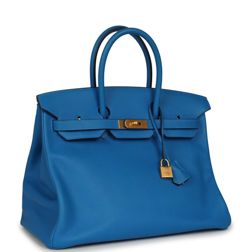 Pre-owned Hermes Special Order (HSS) Birkin 35 Bleu Hydra Verso Swift Brushed Gold Hardware