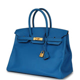 Pre-owned Hermes Special Order (HSS) Birkin 35 Bleu Hydra Verso Swift Brushed Gold Hardware - Thumbnail View 5
