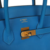 Pre-owned Hermes Special Order (HSS) Birkin 35 Bleu Hydra Verso Swift Brushed Gold Hardware - Thumbnail View 7