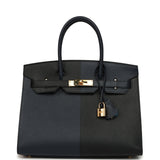 Pre-owned Hermes Casaque Birkin Sellier 30 Black and Bleu Indigo Epsom Gold Hardware - Thumbnail View 1