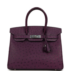 Pre-owned Hermes Birkin 30 Violet Ostrich Palladium Hardware