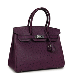 Pre-owned Hermes Birkin 30 Violet Ostrich Palladium Hardware