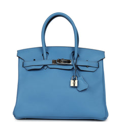 Pre-owned Hermes Birkin 30 Bleu Paradise Clemence Palladium Hardware