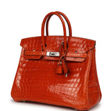 Vintage Hermes Birkin 25 Orange Shiny Niloticus Crocodile Palladium Hardware - Thumbnail View 5