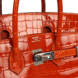 Vintage Hermes Birkin 25 Orange Shiny Niloticus Crocodile Palladium Hardware - Thumbnail View 7