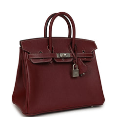 Hermes Special Order (HSS) Birkin 25 Rouge H Verso Chevre Mysore Brushed Palladium Hardware