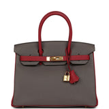 Hermes Special Order (HSS) Birkin 30 Etain and Rouge Grenat Togo Gold Hardware - Thumbnail View 1