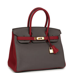 Hermes Special Order (HSS) Birkin 30 Etain and Rouge Grenat Togo Gold Hardware