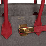 Hermes Special Order (HSS) Birkin 30 Etain and Rouge Grenat Togo Gold Hardware - Thumbnail View 7