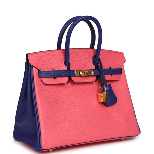 Pre-owned Hermes Special Order (HSS) Birkin 25 Rose Azalee, Bleu Electric Epsom Gold Hardware