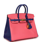 Pre-owned Hermes Special Order (HSS) Birkin 25 Rose Azalee and Bleu Electric Epsom Gold Hardware - Thumbnail View 2