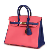 Pre-owned Hermes Special Order (HSS) Birkin 25 Rose Azalee and Bleu Electric Epsom Gold Hardware - Thumbnail View 5