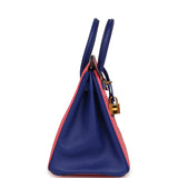 Pre-owned Hermes Special Order (HSS) Birkin 25 Rose Azalee and Bleu Electric Epsom Gold Hardware - Thumbnail View 3