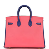 Pre-owned Hermes Special Order (HSS) Birkin 25 Rose Azalee and Bleu Electric Epsom Gold Hardware - Thumbnail View 4