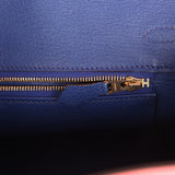Pre-owned Hermes Special Order (HSS) Birkin 25 Rose Azalee and Bleu Electric Epsom Gold Hardware - Thumbnail View 9