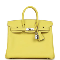 Pre-owned Hermes Birkin 25 Lime Verso Novillo Palladium Hardware