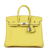 Pre-owned Hermes Birkin 25 Lime Verso Novillo Palladium Hardware - Thumbnail View 1