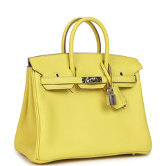 Pre-owned Hermes Birkin 25 Lime Verso Novillo Palladium Hardware