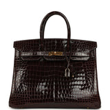 Vintage Hermes Birkin 35 Havane Shiny Porosus Crocodile Gold Hardware - Thumbnail View 1