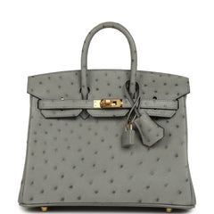 Hermes Birkin 25 Bleu Glacier Ostrich Gold Hardware