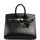Pre-owned Hermes Birkin Sellier 25 Black Box Palladium Hardware - Thumbnail View 1