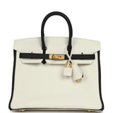 Hermes Special Order (HSS) Birkin 25 White and Black Togo Brushed Gold Hardware - Thumbnail View 1