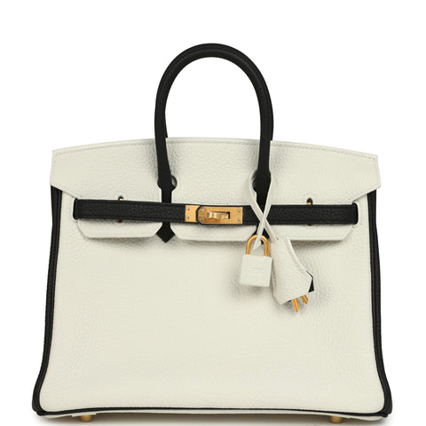 Hermes Special Order (HSS) Birkin 25 White and Black Togo Brushed Gold Hardware
