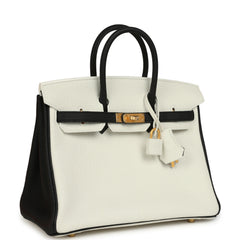 Hermes Special Order (HSS) Birkin 25 White and Black Togo Brushed Gold Hardware