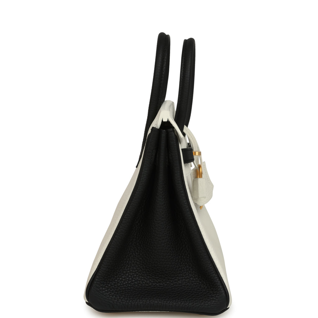 Hermes Special Order (HSS) Birkin 25 White and Black Togo Brushed Gold