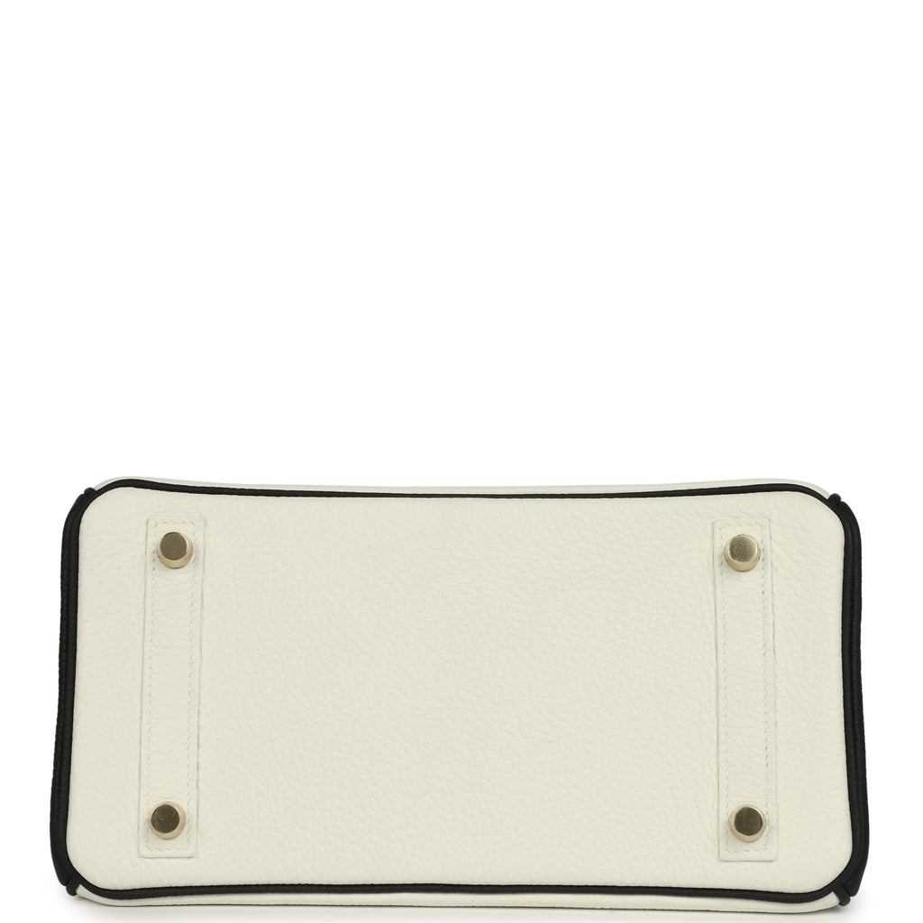 Hermes Special Order (HSS) Birkin 25 White and Black Togo Brushed Gold